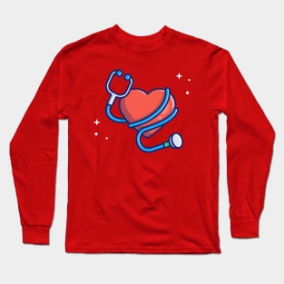 Heart With Stethoscope Cartoon Long Sleeve T-Shirt